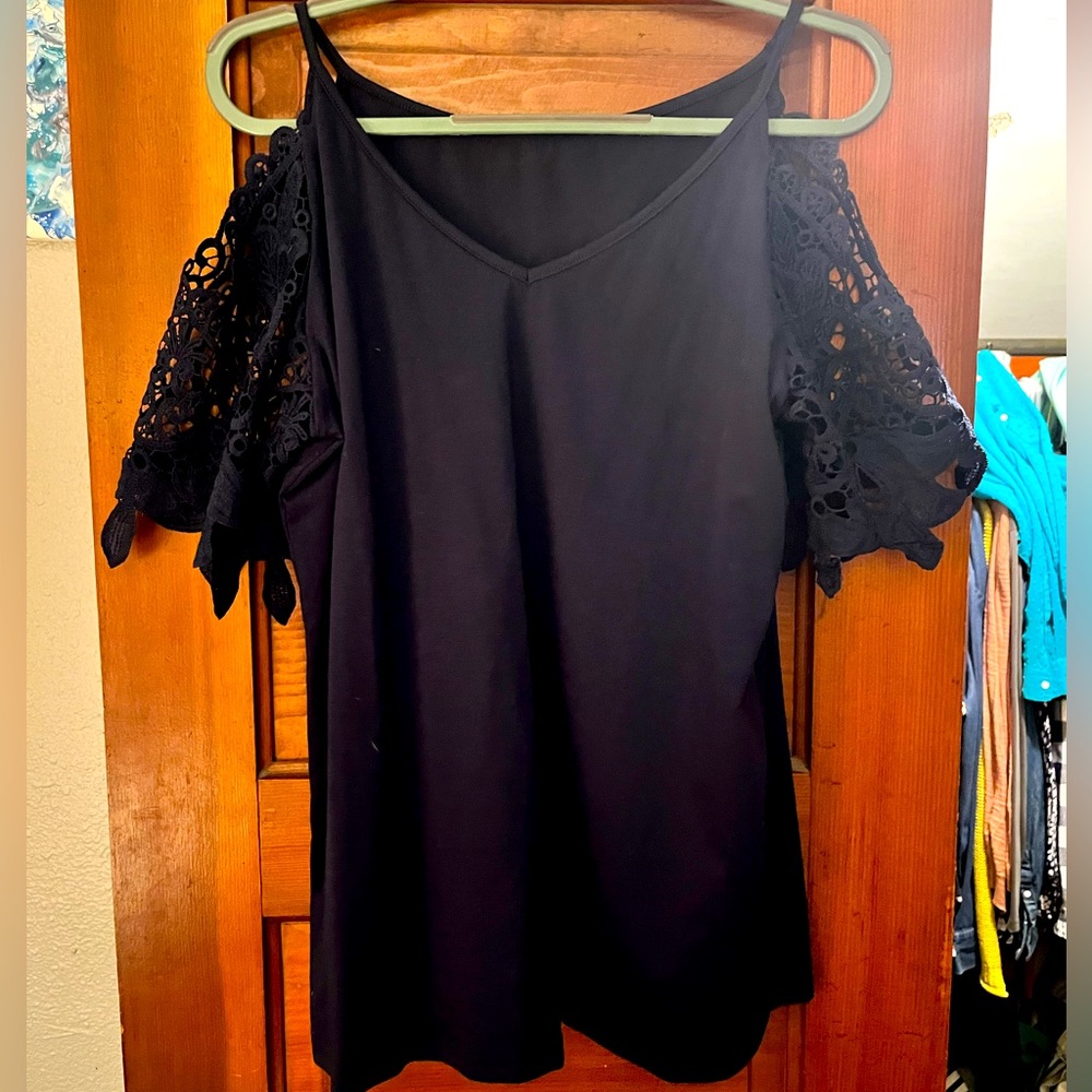 Cold shoulder lace sleeve top
